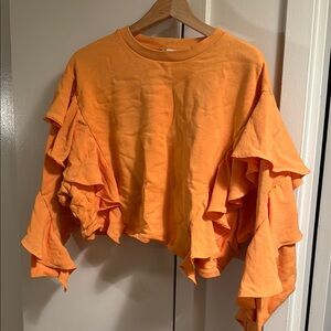 Orange Ruffle Sleeve Women's Top
